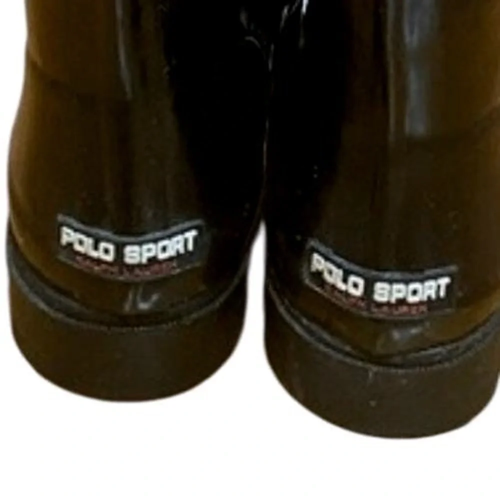 Vintage Polo Sport Ralph Lauren Black Tall Rain Boots Womens Size 6 EU‎ 36.5/37